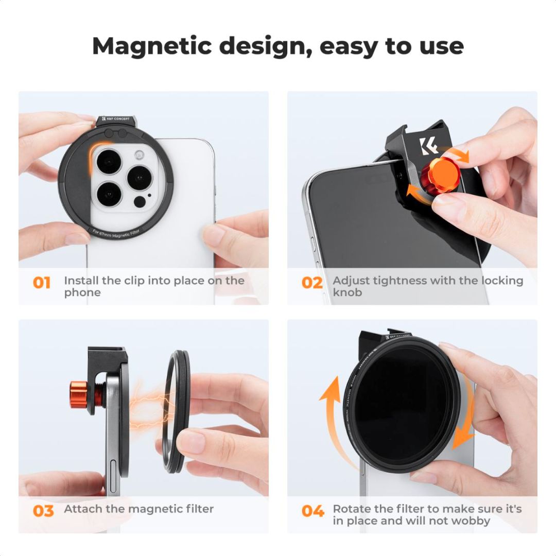 K&F Concept Clip-On Variable ND filter VND ND2-32 za iPhone, Holder + 67mm CPL Magnetic Filter KF01.2674 - 5